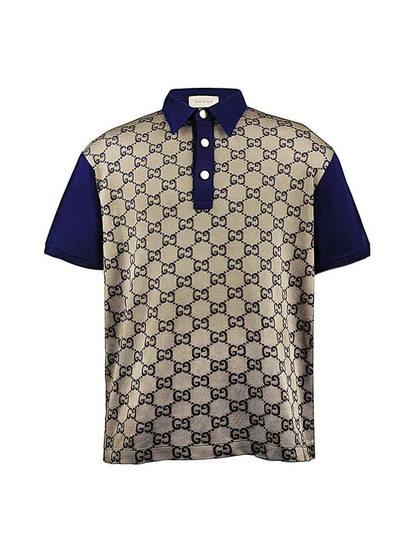 Рубашка поло Gucci Maxi GG Silk Cotton Polo — изображение 1 из 2, бежевый