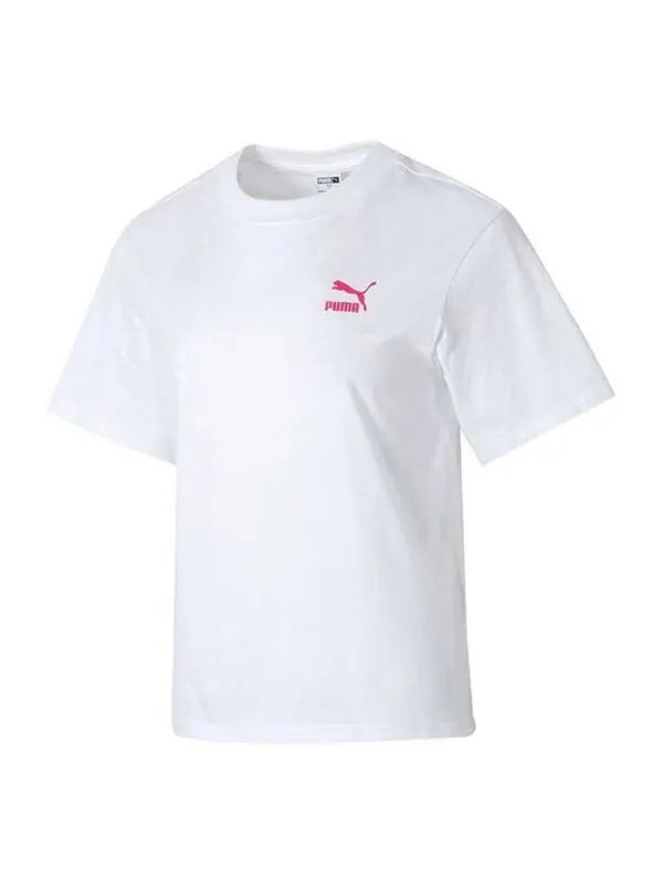 Футболка graphic casual t-shirt 'white pink' Puma — изображение 1 из 4, белый/розовый
