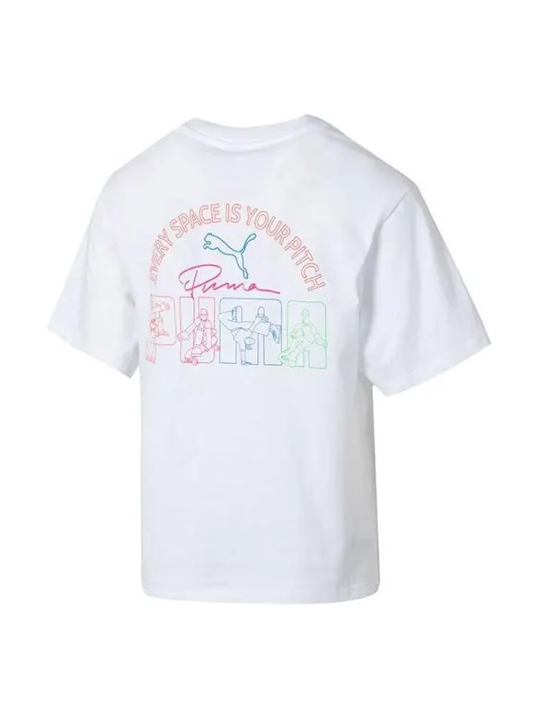 Футболка graphic casual t-shirt 'white pink' Puma — изображение 2 из 4, белый/розовый