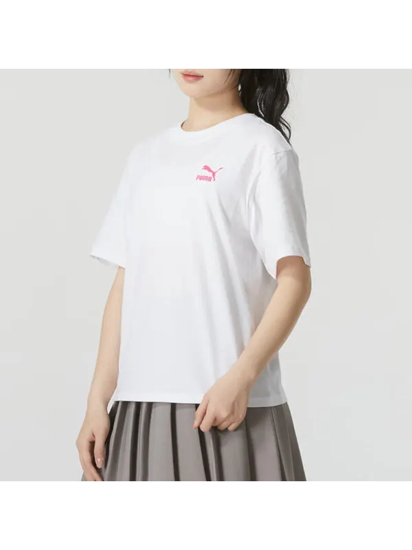 Футболка graphic casual t-shirt 'white pink' Puma — изображение 3 из 4, белый/розовый