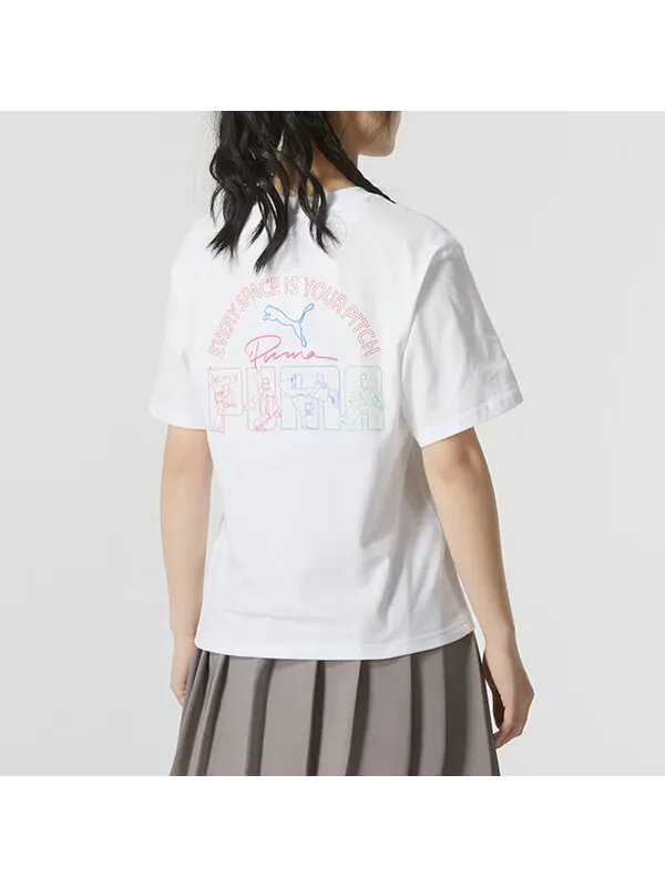 Футболка graphic casual t-shirt 'white pink' Puma — изображение 4 из 4, белый/розовый