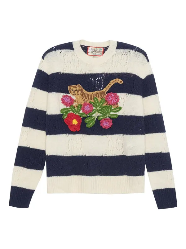 Свитер Gucci с вышивкой тигра и цветка, дизайнерский — изображение 1 из 4