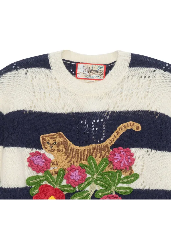 Свитер Gucci с вышивкой тигра и цветка, дизайнерский — изображение 3 из 4
