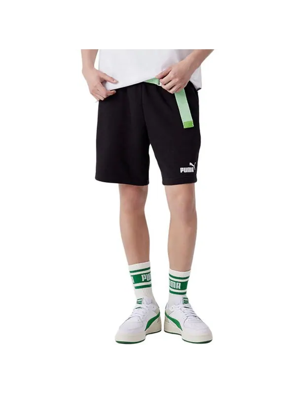 Шорты logo essentials sweat shorts 'black' Puma — изображение 2 из 2, черный