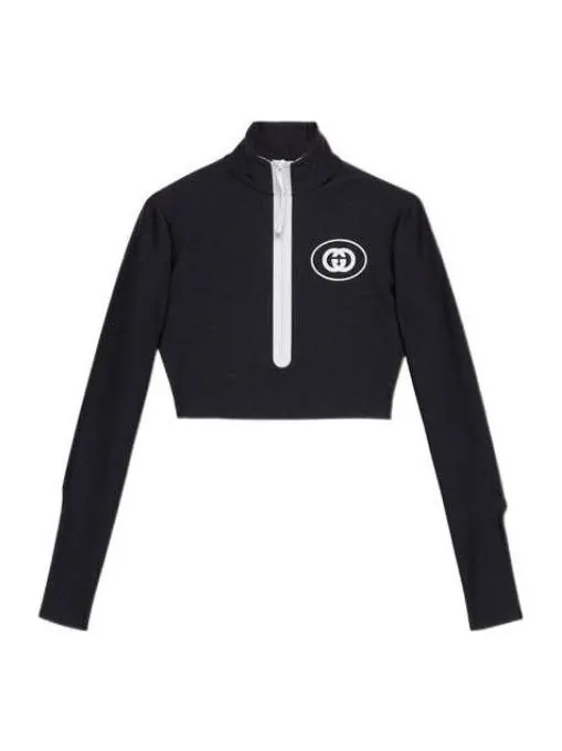 Спортивный топ Gucci Sparkling Long Sleeve Track Top, с длинным рукавом — изображение 1 из 3, черный