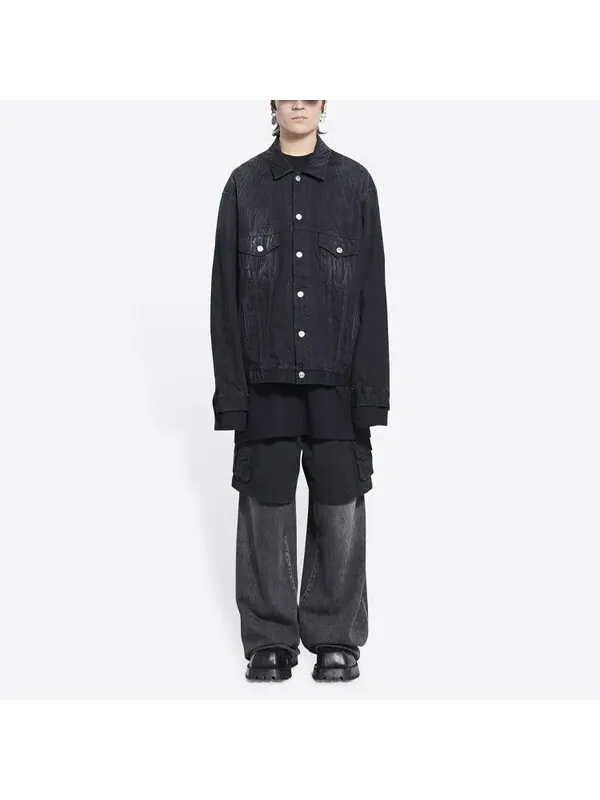 Куртка cities paris oversized denim jacket 'washed black white' Balenciaga — изображение 3 из 4, черный/белый