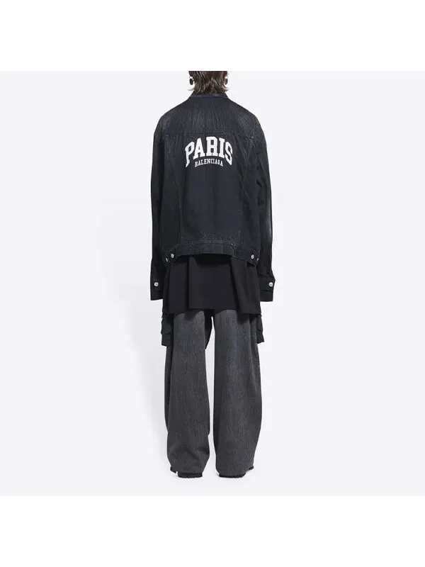 Куртка cities paris oversized denim jacket 'washed black white' Balenciaga — изображение 4 из 4, черный/белый