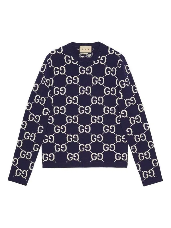 Свитер Gucci gg wool jacquard sweater 'blue ivory' — изображение 1 из 4, синий