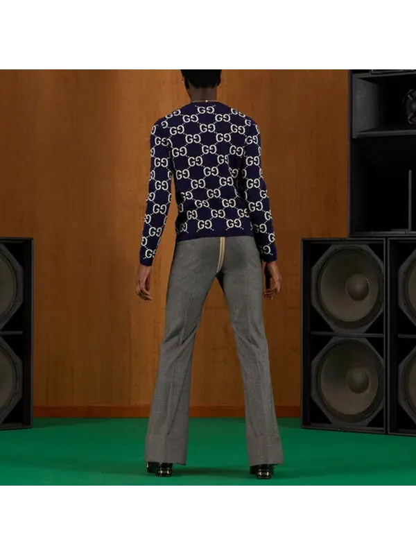 Свитер Gucci gg wool jacquard sweater 'blue ivory' — изображение 3 из 4, синий