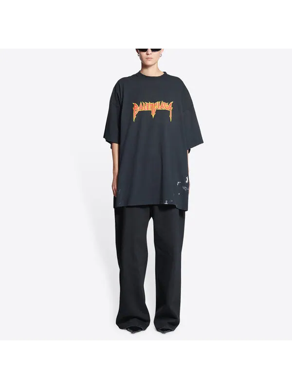 Футболка metallica short sleeve t-shirt oversized fit 'black orange' Balenciaga — изображение 3 из 4, черный/оранжевый