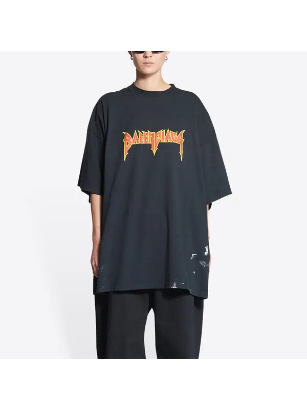 Футболка metallica short sleeve t-shirt oversized fit 'black orange' Balenciaga — изображение 4 из 4, черный/оранжевый