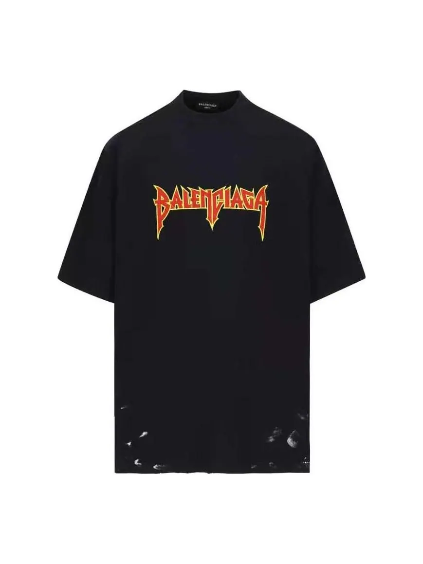 Футболка Balenciaga Metallica Short Sleeve T-Shirt Oversized Fit 'Black Orange' — изображение 1 из 6, черный
