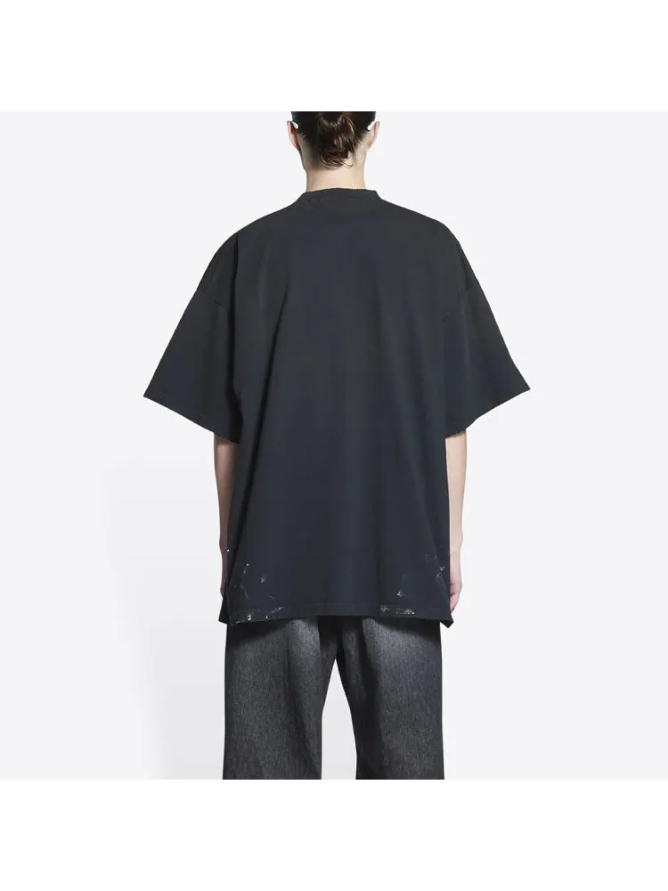 Футболка Balenciaga Metallica Short Sleeve T-Shirt Oversized Fit 'Black Orange' — изображение 4 из 6, черный