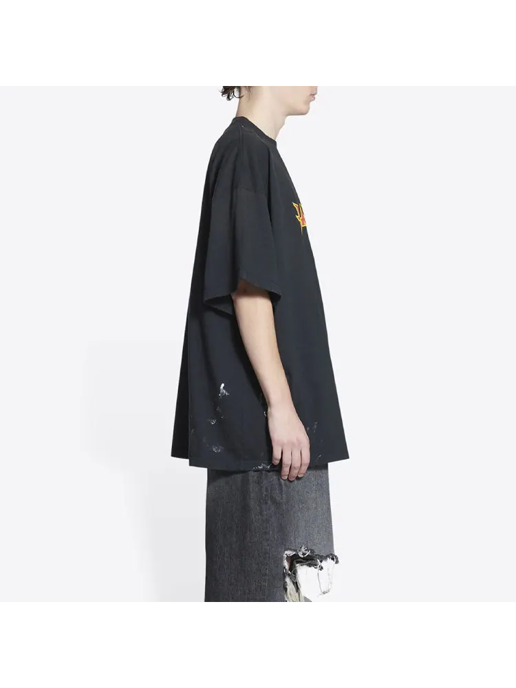 Футболка Balenciaga Metallica Short Sleeve T-Shirt Oversized Fit 'Black Orange' — изображение 5 из 6, черный
