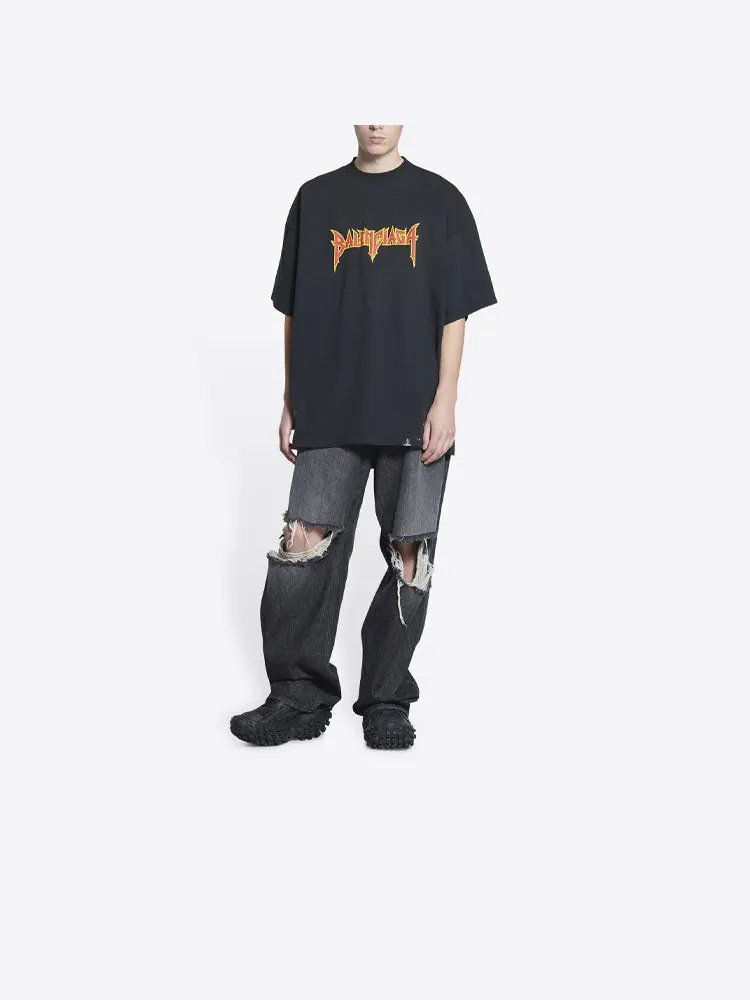 Футболка Balenciaga Metallica Short Sleeve T-Shirt Oversized Fit 'Black Orange' — изображение 6 из 6, черный