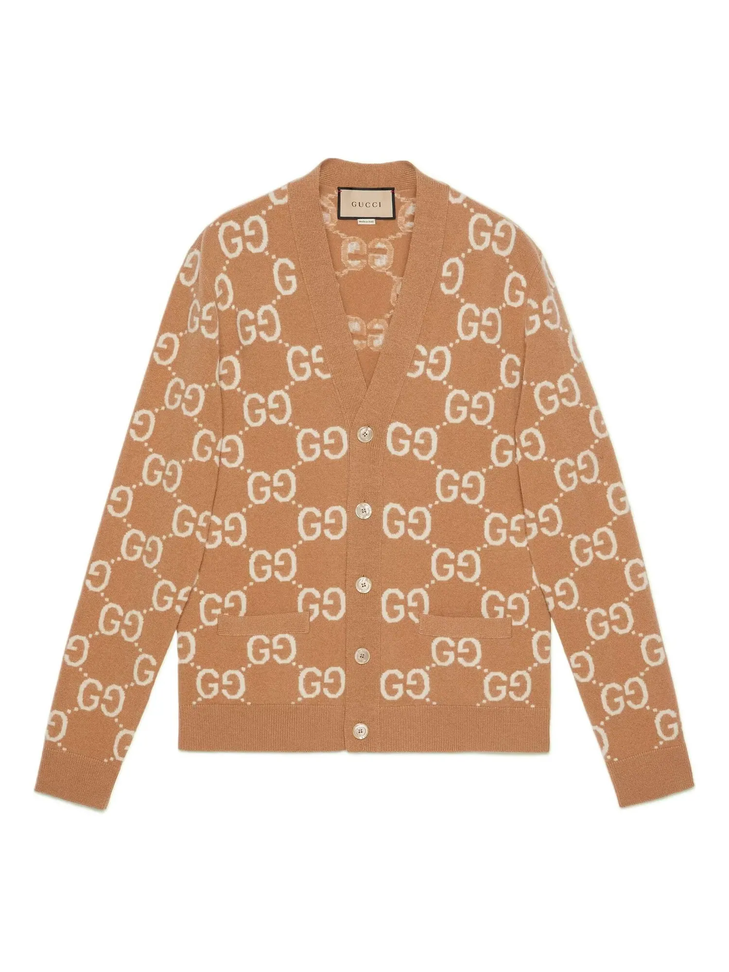 Кардиган Gucci GG Wool Jacquard Cardigan 'Camel Ivory' — изображение 1 из 4, бежевый