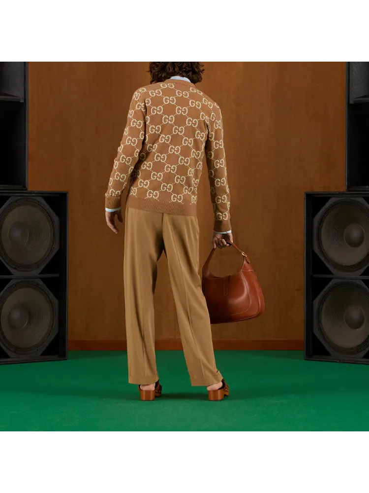 Кардиган Gucci GG Wool Jacquard Cardigan 'Camel Ivory' — изображение 3 из 4, бежевый