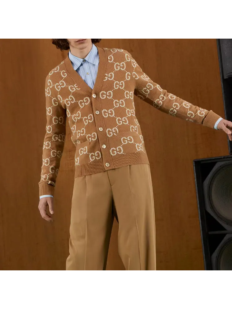 Кардиган Gucci GG Wool Jacquard Cardigan 'Camel Ivory' — изображение 4 из 4, бежевый