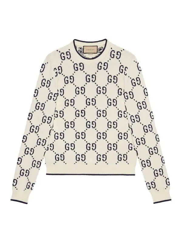 Свитер Gucci gg cotton knit sweater 'ivory cotton' — изображение 1 из 3, белый
