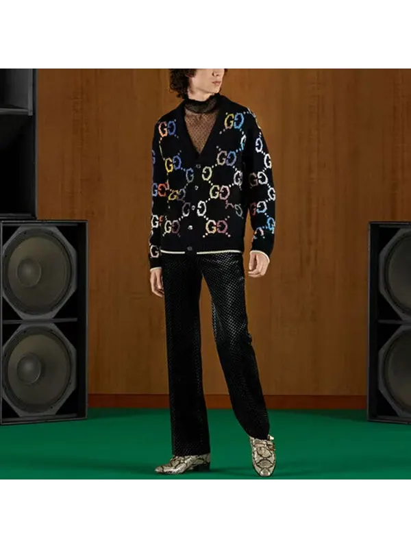 Кардиган Gucci GG Wool Jacquard, шерстяной — изображение 2 из 4, черный