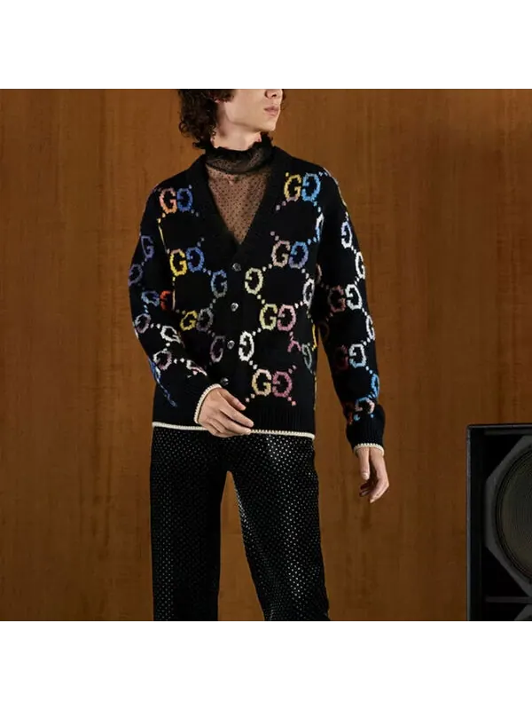 Кардиган Gucci GG Wool Jacquard, шерстяной — изображение 4 из 4, черный