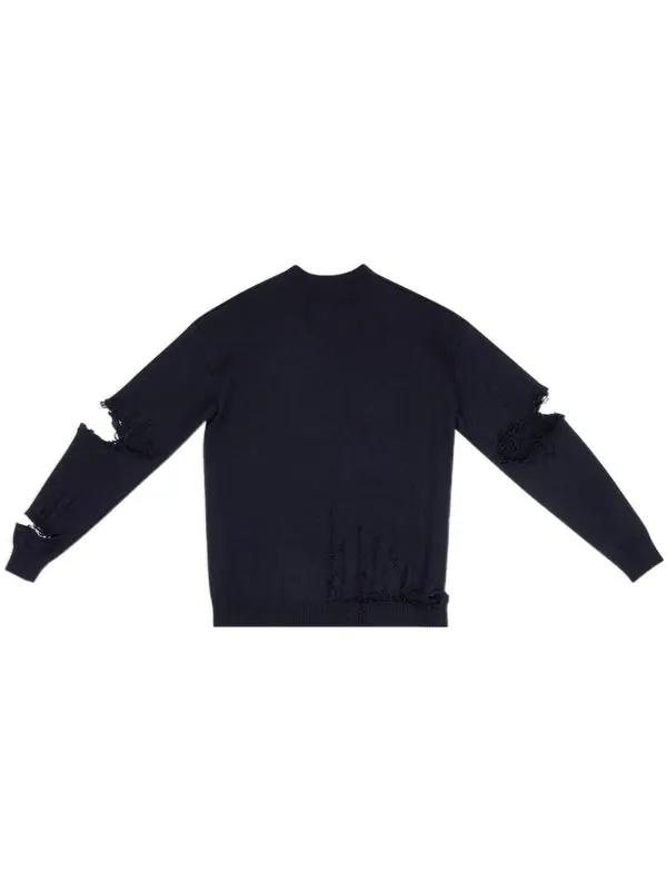 Свитер destroyed v-neck knit sweater 'navy' Balenciaga — изображение 2 из 4, темно-синий