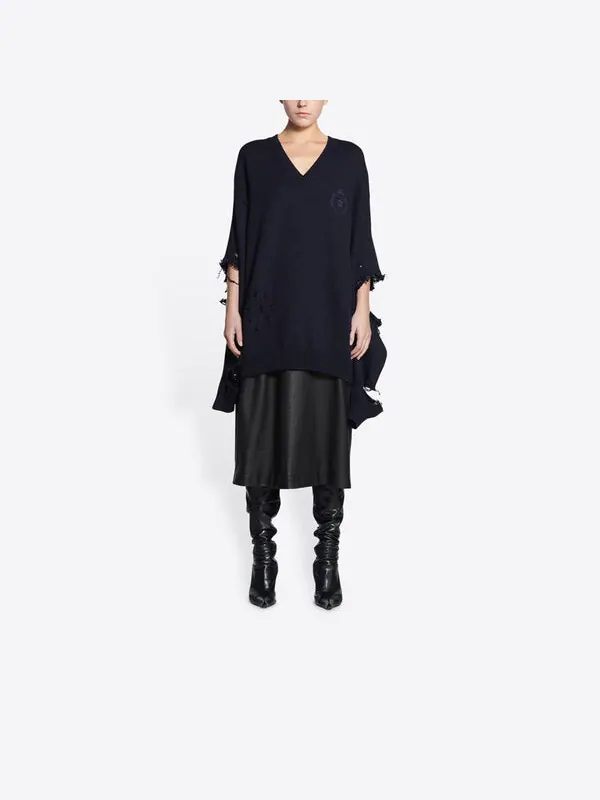Свитер destroyed v-neck knit sweater 'navy' Balenciaga — изображение 3 из 4, темно-синий