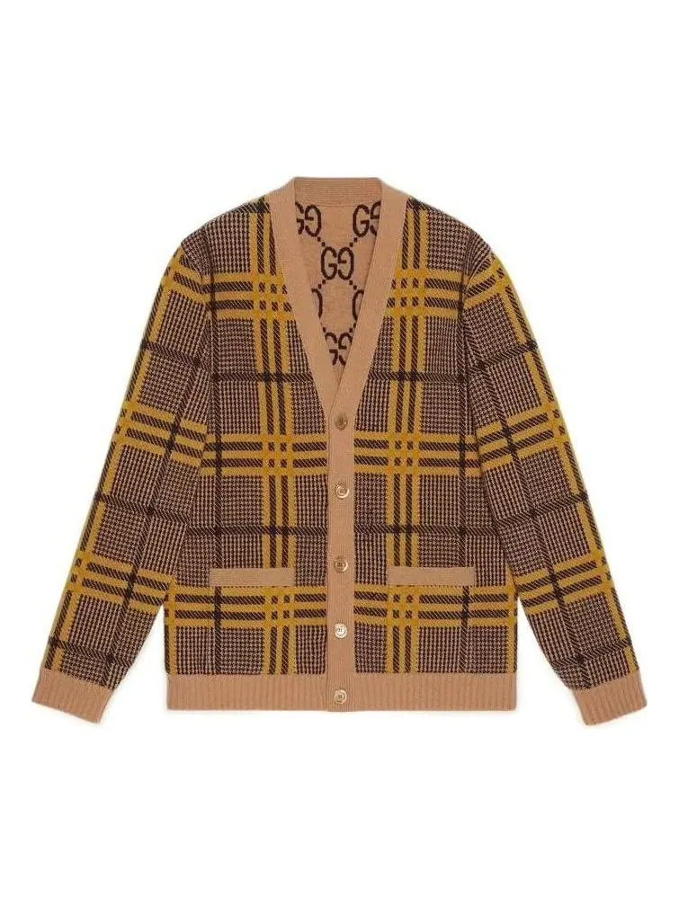 Кардиган Gucci Reversible Wool Knit Cardigan 'Brown Yellow' — изображение 1 из 4, коричневый