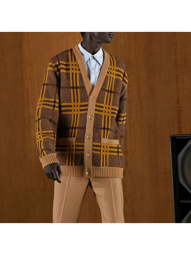 Кардиган Gucci Reversible Wool Knit Cardigan 'Brown Yellow' — изображение 2 из 4, коричневый