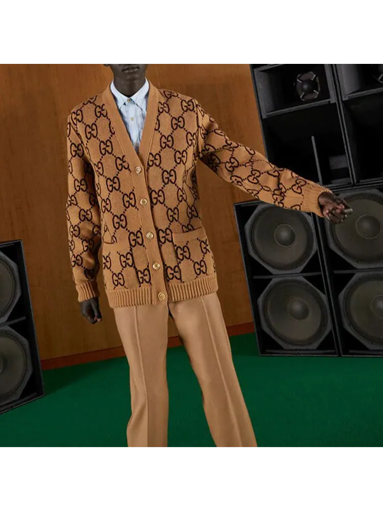 Кардиган Gucci Reversible Wool Knit Cardigan 'Brown Yellow' — изображение 4 из 4, коричневый