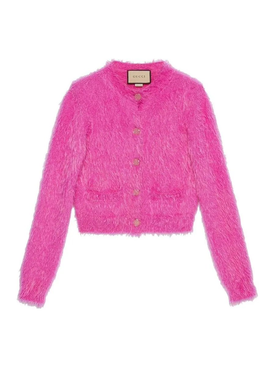 Кардиган Gucci Brushed Wool Knit, мягкая шерсть — изображение 1 из 4, розовый