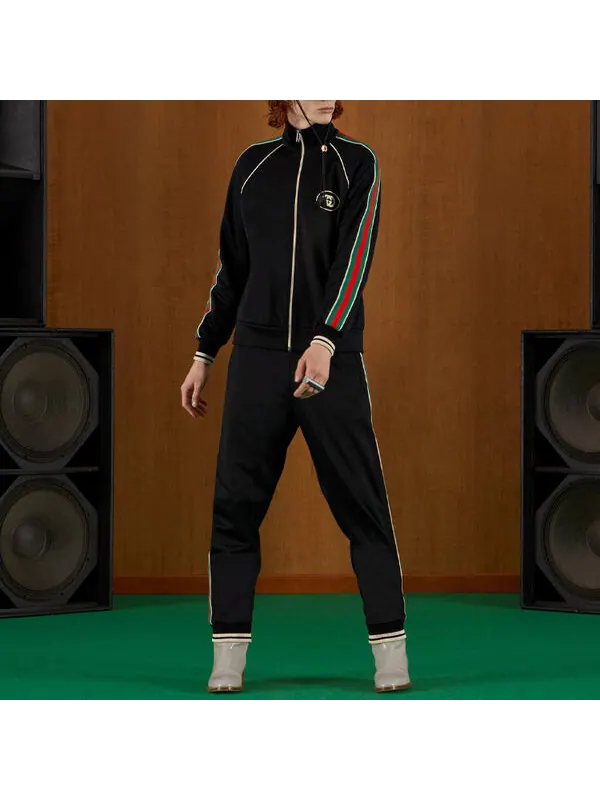 Брюки Gucci tapered webbing-trimmed stretch-jersey sweatpants 'black' — изображение 2 из 4, черный