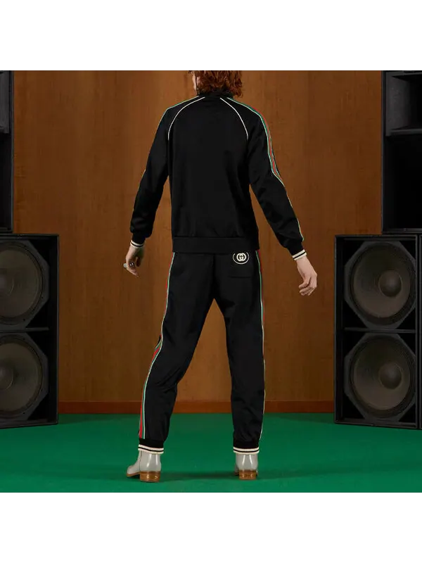 Брюки Gucci tapered webbing-trimmed stretch-jersey sweatpants 'black' — изображение 3 из 4, черный