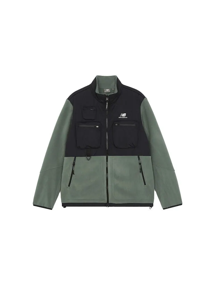Куртка New Balance colorblock logo sports stand collar polar fleece — изображение 1 из 5, черный/зеленый