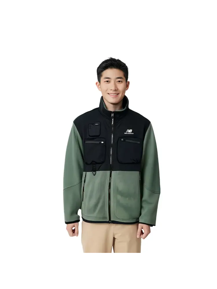Куртка New Balance colorblock logo sports stand collar polar fleece — изображение 3 из 5, черный/зеленый