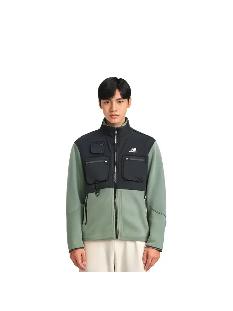 Куртка New Balance colorblock logo sports stand collar polar fleece — изображение 4 из 5, черный/зеленый