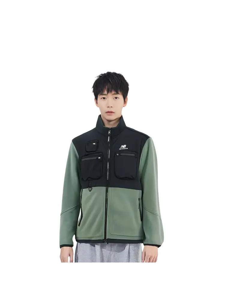 Куртка New Balance colorblock logo sports stand collar polar fleece — изображение 5 из 5, черный/зеленый