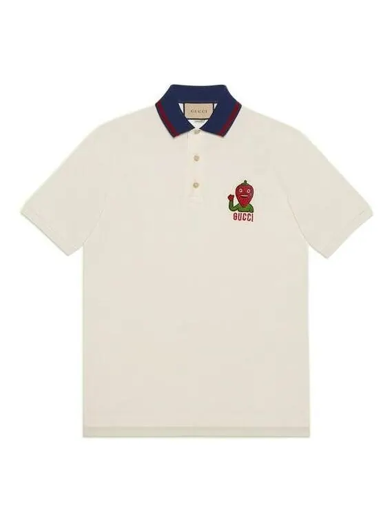 Рубашка поло Gucci embroidered strawberry wool polo — изображение 1 из 4, белый