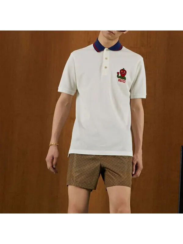 Рубашка поло Gucci embroidered strawberry wool polo — изображение 4 из 4, белый