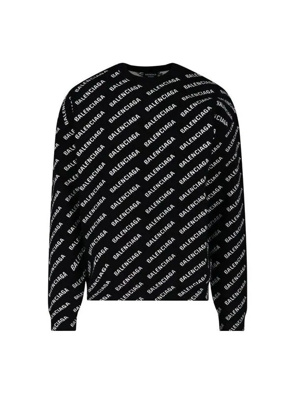 Свитер all over logo crewneck sweater 'black white' Balenciaga — изображение 1 из 4, черный/белый