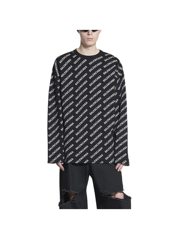 Свитер all over logo crewneck sweater 'black white' Balenciaga — изображение 3 из 4, черный/белый