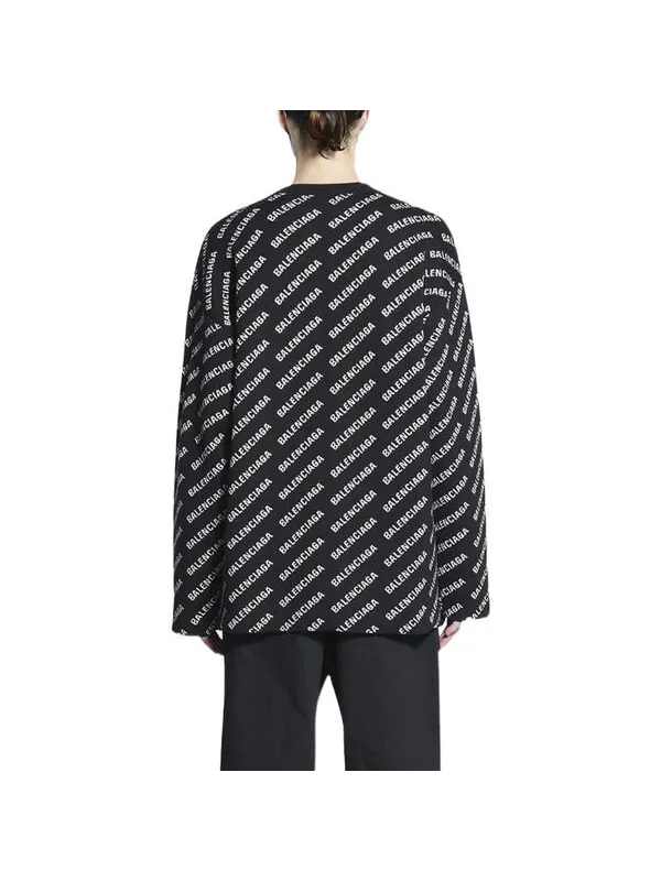 Свитер all over logo crewneck sweater 'black white' Balenciaga — изображение 4 из 4, черный/белый