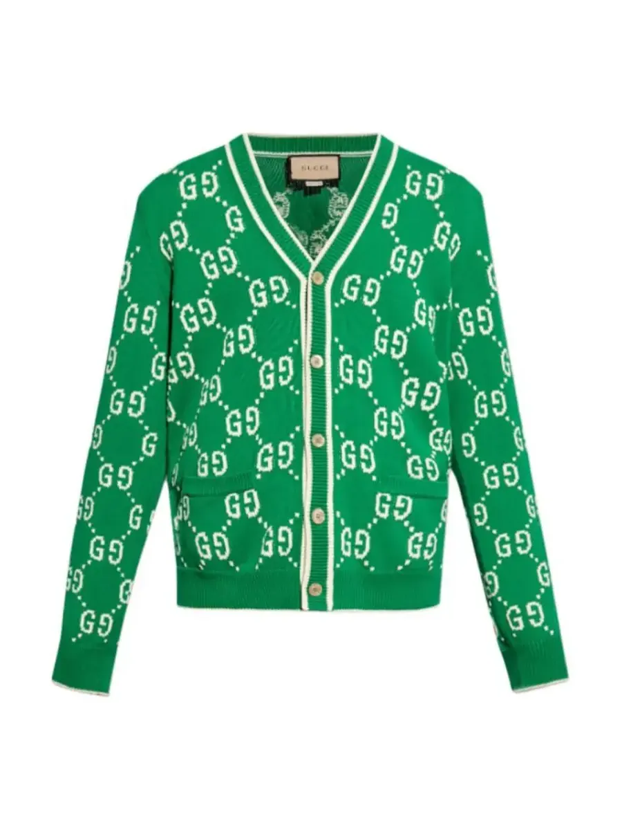 Кардиган Gucci Jumbo GG Jacquard 'Green' — изображение 1 из 2, зеленый