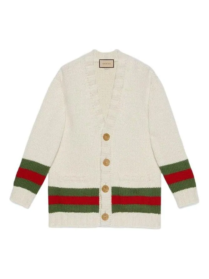 Кардиган Gucci Wool Cardigan With Web — изображение 1 из 4, бежевый