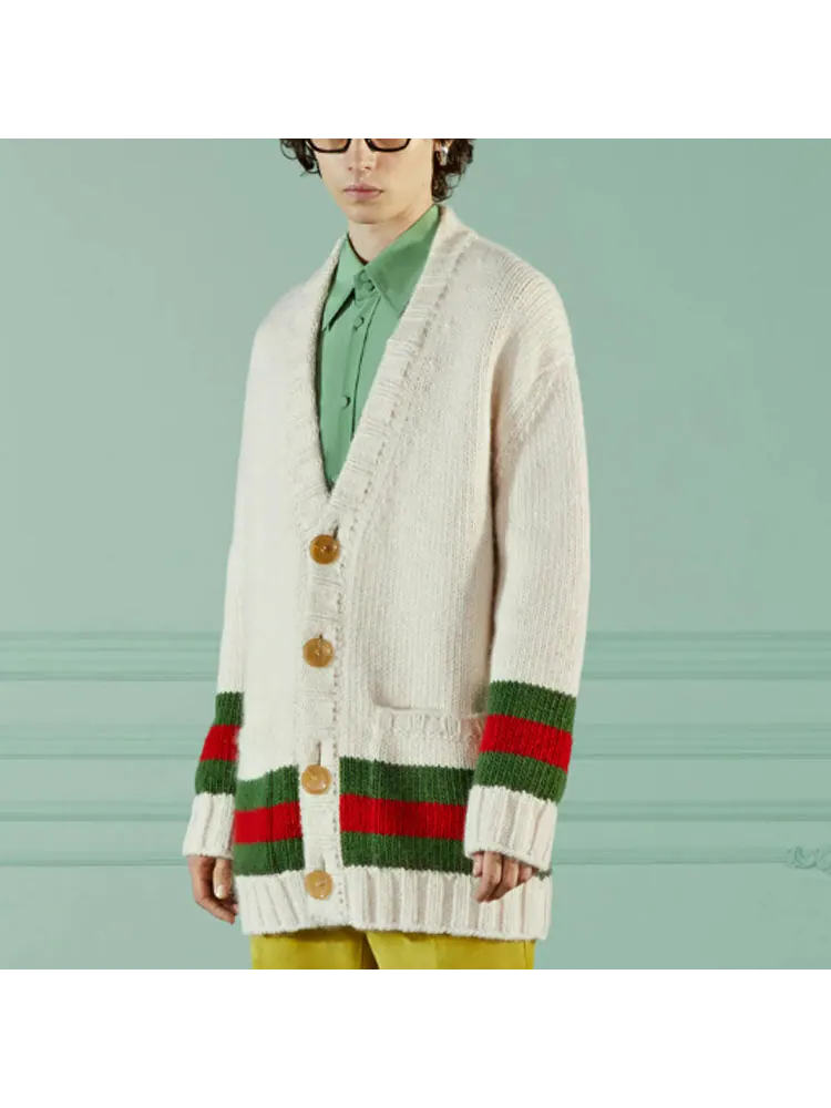 Кардиган Gucci Wool Cardigan With Web — изображение 4 из 4, бежевый