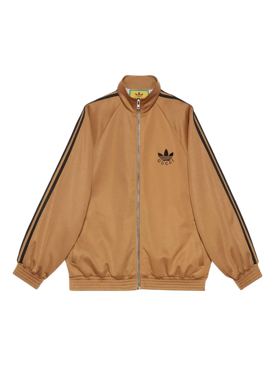 Куртка Gucci x adidas Cotton Jersey Zip Jacket, коллаборация брендов — изображение 1 из 4, бежевый