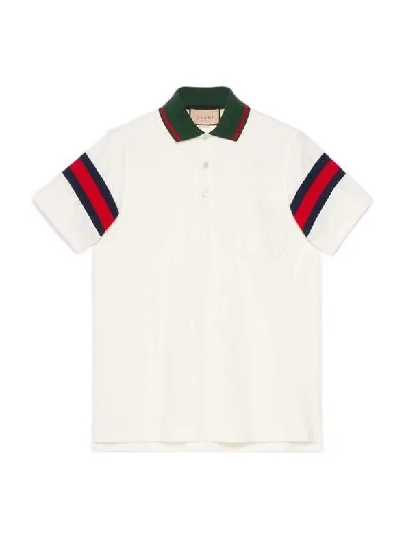 Рубашка поло Gucci Cotton Jersey Polo with Web — изображение 1 из 4, белый