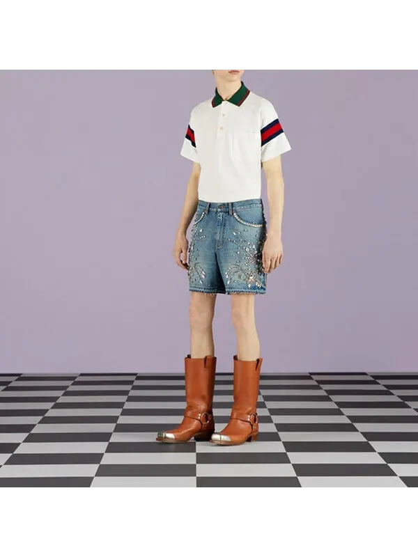 Рубашка поло Gucci Cotton Jersey Polo with Web — изображение 2 из 4, белый