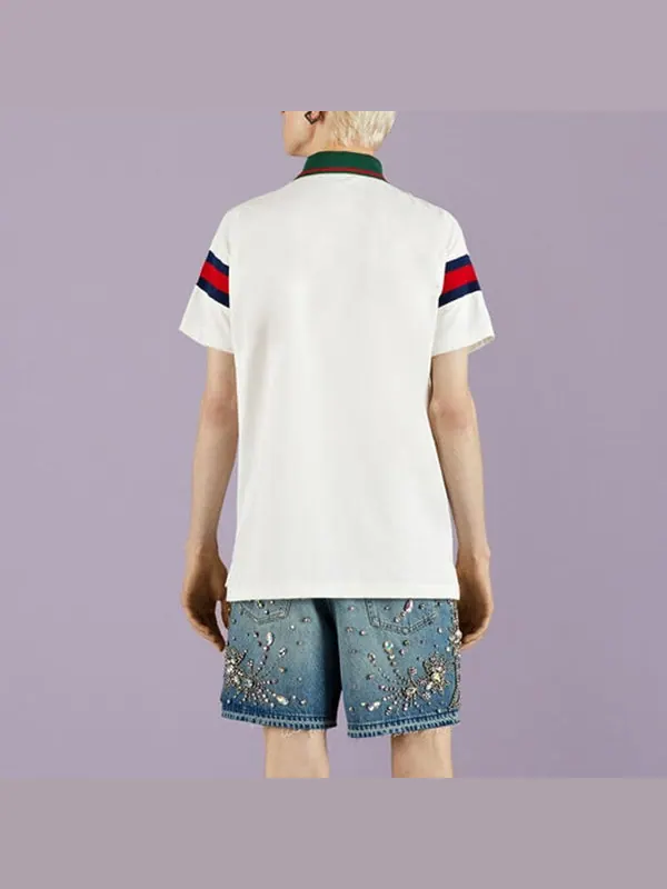 Рубашка поло Gucci Cotton Jersey Polo with Web — изображение 3 из 4, белый
