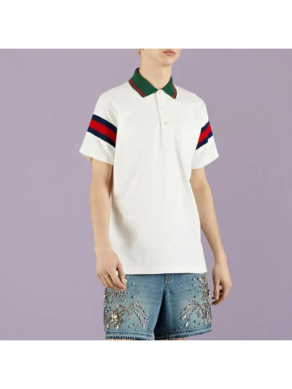 Рубашка поло Gucci Cotton Jersey Polo with Web — изображение 4 из 4, белый